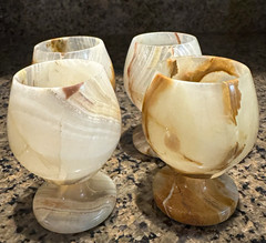 Shot glasses Polished Marbled Stone White Beige Brown Round Stemmed set of 4