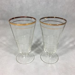 Gold Rimmed Clear Glass Lot of 6 Wine Glasses & Goblets Iced Tea 6-5/8″ Ribbed