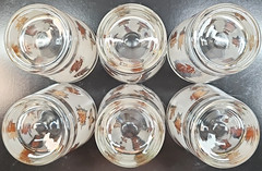 (6) Libbey Golden Foliage 6 Oz Old Fashioned Set Vintage Leaves Frosted MCM Lot