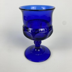 VTG Indiana Glass Cobalt Blue Kings Crown Thumbprint Water Wine Goblet Stemmed