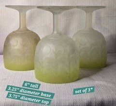 Satin Frosted Yellow RIM Glass Goblet Thumbprint Bartlett Collins Schooner Set 3