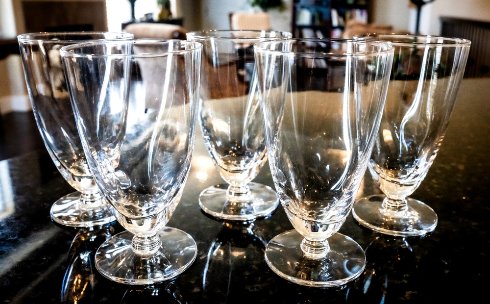 Set of 5 Imperial Glass MCM Svelte 12oz Pinched Iced Tea Footed Tumblers/Glasses
