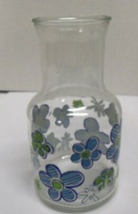 Vintage KIG Indonesia Juice Carafe Blue, Green And White Floral No Chips Or Cra