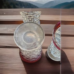 Set of 4 Glass Tumblers Clear with Red Rim Textured Pattern Round Glossy