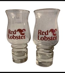 Set of 2 Red Lobster Clear Glossy Hurricane Glasses Drinkware