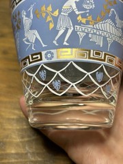 Vtg Cera Glass Etruscan Frieze Old Fashioned Glasses Set Of 2 Blue White Gold