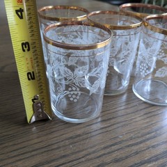 Vintage Bartlett Collins GRAPEVINE Juice Wine Glasses 3″ Gold Trim Set Of 5