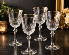Oneida Crystal Chateau Wine Glasses Set of 4 Gold Rim Cut Crystal Goblets
