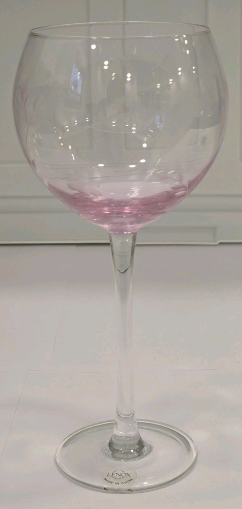 **NEW** Lenox Butterfly Meadow Pink Etched Balloon Wine Glass 9” tall (FJ)