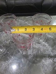 Mcm Starburst Glasses(4) Yellow/white And(4) Red/ White W/ Carrier 1950’s Jelly