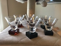 VINTAGE ARTLAND COCKTAIL GLASSES CLEAR/AMBER COLORED SQ BASE 7 piece HTF