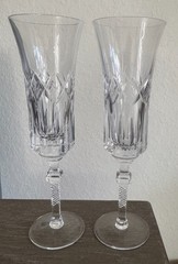2 Vintage clear crystal cut etched champagne flute hand blown 8 1/4″ fancy
