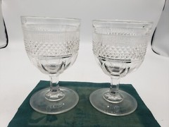 Pair Of 1850s Flint Glass Goblets Three Piece Mold EAPG 5.75″ tall Flute Diamond