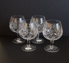 VTG SET OF 4 **NEW** CESKA HAND MADE CUT CRYSTAL TRADITION BRANDY SNIFTERS 6”