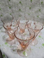 ANTIQUE 8PC CORDIAL/SHOT GLASSES DRAPE/LOOP OPTIC