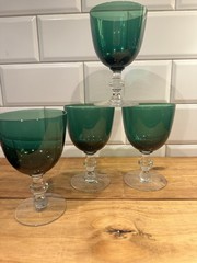 Tiffin Killarney Goblet Water wine glasses set of 4 Emerald green Clear Stem