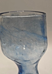 Hand Blown Studio Art Glass Goblets Set of 2 Blue Green Swirl Signed