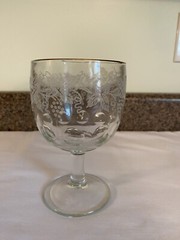 Vintage Indiana Glass Bartlett & Collins White Grape/Leaf Gold Rim Water Goblet