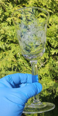 6 RARE Vintage Etched Wine Glasses Flower Leaf Depression Green Glow 8″ FREESHIP