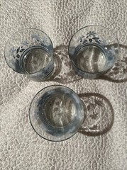 3 Vintage Blue Floral Flowers Tumbler Glasses Mid Century Modern MCM 70s