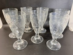 7 Vintage Arcoroc France Clear Molded Embossed Fruit Design Goblets Wine Water