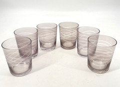 Lot of 6 Pier 1 Old Fashion Lowball Cocktail Glasses Etched smokey grey stemless