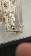 VTG 1 Pitcher 6 Glasses White Cherry Blossom Gold Trim Tree Branches Hand Blown