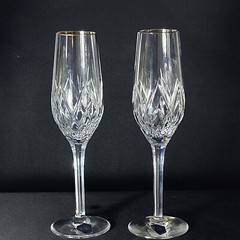 STUART CRYSTAL WOBURN GOLD CHAMPAGNE FLUTES, Cut, 9 1/4″, 8oz, ENGLAND, 2PCS