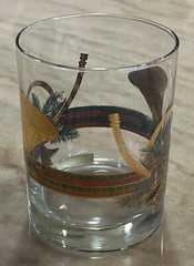 VTG 4 Set CULVER Yule Horn Bow Holiday Rocks Old Fashioned Glasses 14oz 22k Gold