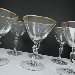 Lot 6 Fostoria Aurora 6092 Gold Rim Wine Glasses 5.5in Goblets Vintage Hollywood