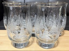 Vintage Libbey Frosty Pines Arby’s Christmas Tumblers Set of 5 Gold Rim