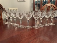 Vintage American Cut Juliette Crystal Cordial Glasses Set Of 9 MCM 5.5” Hobstar