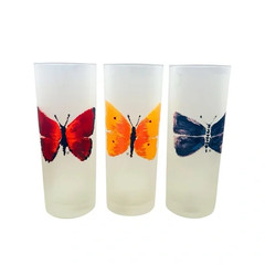 Vintage Dartington Designs Frosted Butterfly Frosted High Ball Glasses Set of 3