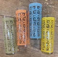 Libbey Starlyte Glasses Madrid Vintage Raised Scroll Design Retro 1960s Set of 4