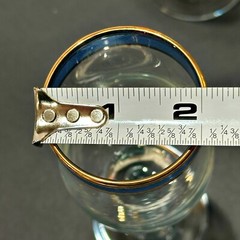 4 Champagne Flutes Blue Braided Band Clear Gold Rim MCM Barware *One Small Flaw