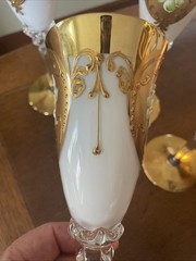 4- Vintage GORGEOUS Gold Hand Painted Murano 9” Wine White Pink Flowers Glasses