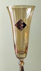 Set (2) FRANCO Creazioni Amber Crystal Champagne Glasses w/ Gold Tiles (Italy)