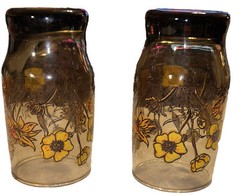 VINTAGE FLORAL Brown Yellow and Orange Juice Glass Set of 2