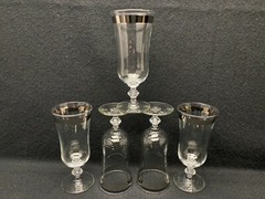 Vintage Lot of 5 Clear Goblets with Silver Band Footed Parfait Glasses 6 1/4″