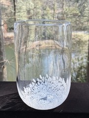 Hand Blown Studio Art Glass Signed Clear & White Confetti Design Vase Beautiful!