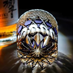 Purple Star Hand Cut Clear Edo Kiriko Crystal Whiskey Tumbler 12Oz Drinkware