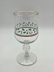 Libbey Holly Berry Christmas Gold Rim Wine Water Goblets Set of 4 Vintage 6.5″ h