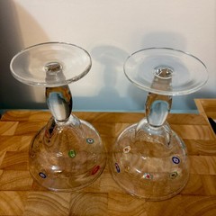 2-Hand Blown Millefiori Bullicante/Bubbles Margarita Glass Set Stemmed Barware
