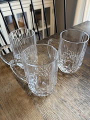 SET OF 3 Cristal d’Arques LONGCHAMP CLEAR 5-1/2″ Mugs, Beer Mugs; Handled Glass