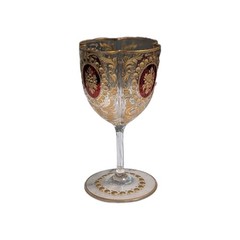 Antique Moser Bohemian Red Stained Crystal Glass 24K Gold Gilt Wine Goblet Cup