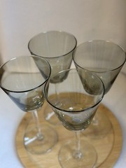 Set Of 4 Vintage Hand Blown Smokey Grey Wine Glasses 8.5” Tall Elegant Goblets