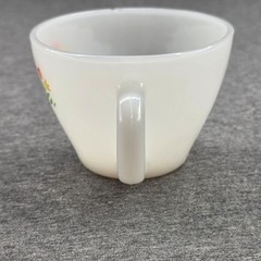 Vintage Fire King Milk Glass Tumbler White Floral Tulips Handled USA Kitchen