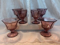 6 «Octagonal Amethyst» Dessert Cups / Champagne Glasses Purple UV Reactive RARE