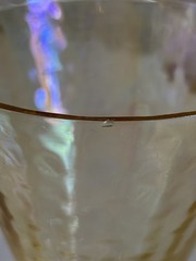 4 Vintage Parfait Glasses Yellow/Gold Iridescent Swirl, footed, some tiny chips