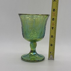 Vintage Green Carnival Glass 5.5″ Water Goblet Imperial Grape Harvest Iridescent
